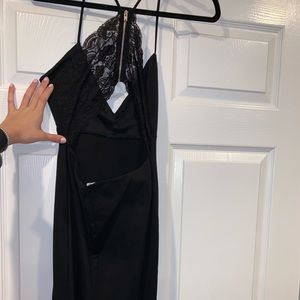 Black Spaghetti Strap Midi Dress Lace Back Detail